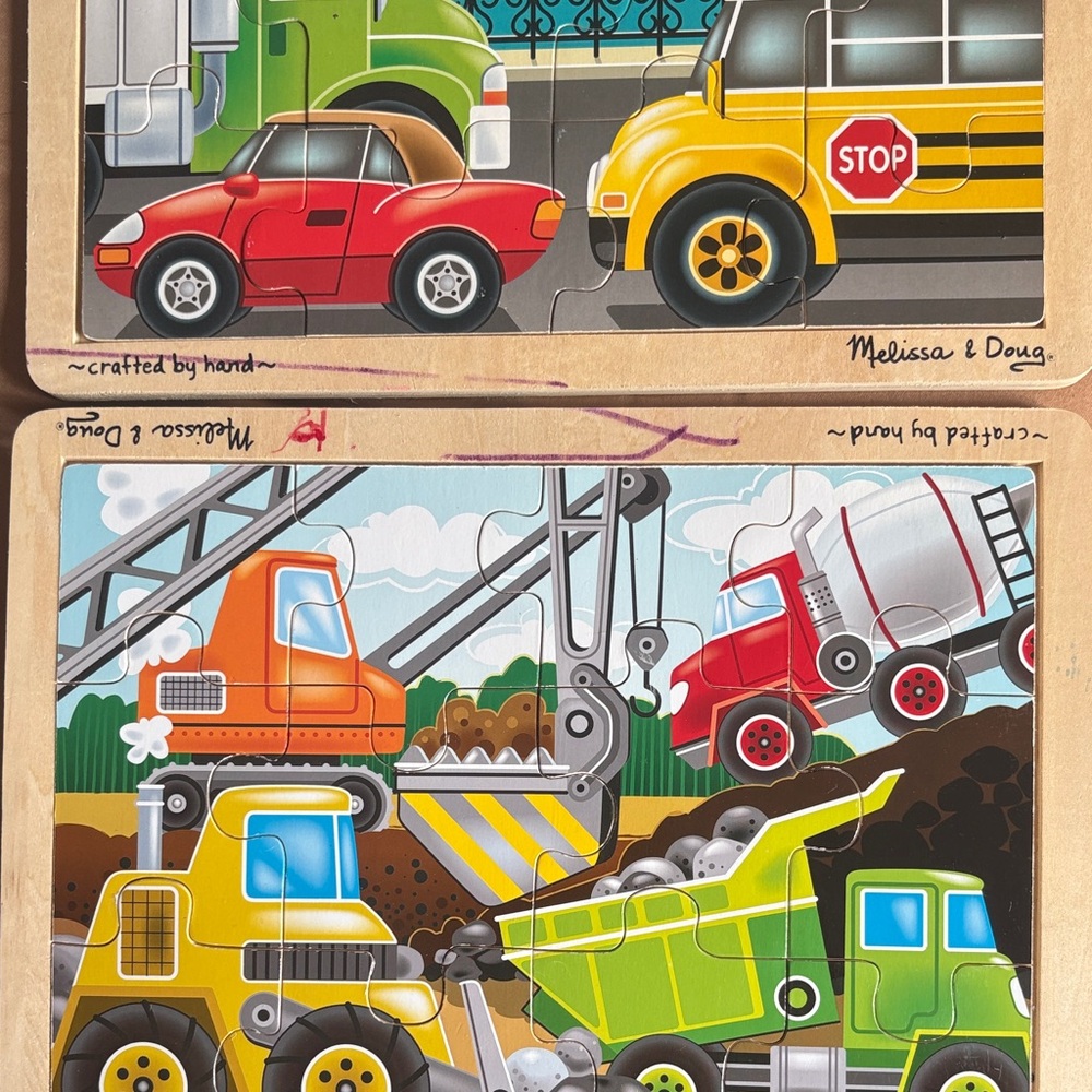 Melissa & Doug Colorful Vehicle Puzzle Set - Red, Yellow, Green